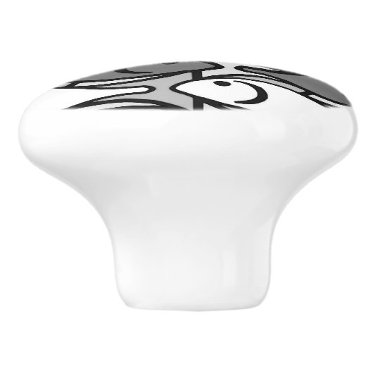 Mid-Century Moderne vis, grijs, wit en zwart Keramische Knop (Zijkant)