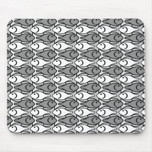 Mid-Century Moderne vis, grijs, wit en zwart Muismat (Voorkant)