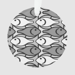 Mid-Century Moderne vis, grijs, wit en zwart Ornament