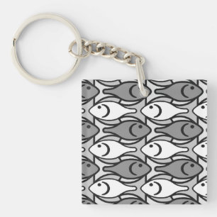 Mid-Century Moderne vis, grijs, wit en zwart Sleutelhanger