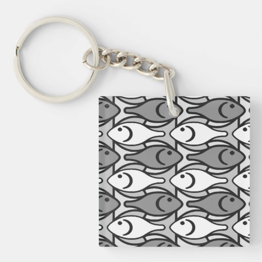 Mid-Century Moderne vis, grijs, wit en zwart Sleutelhanger (Voorkant)