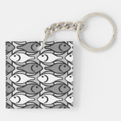 Mid-Century Moderne vis, grijs, wit en zwart Sleutelhanger (Achterkant)