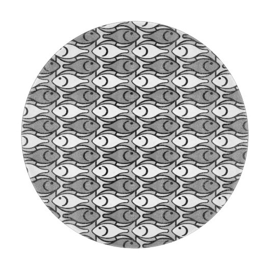 Mid-Century Moderne vis, grijs, wit en zwart Snijplank (Voorkant)