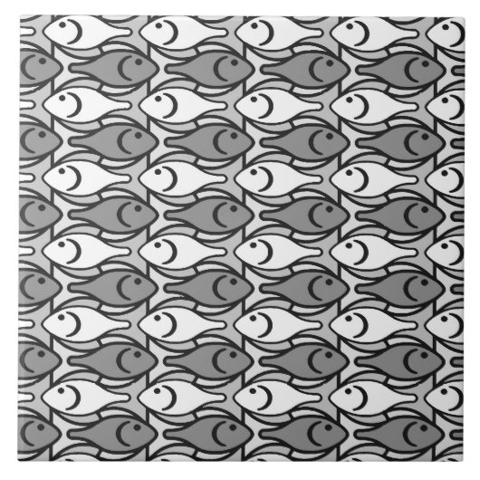 Mid-Century Moderne vis, grijs, wit en zwart Tegeltje (Voorkant)