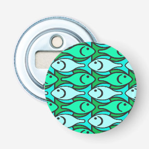 Mid-Century Moderne vis, jade groen en aqua Button Flesopener