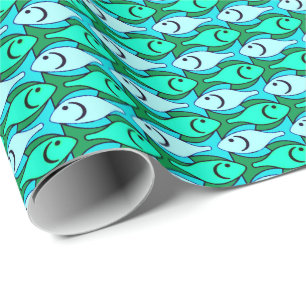Mid-Century Moderne vis, jade groen en aqua Cadeaupapier