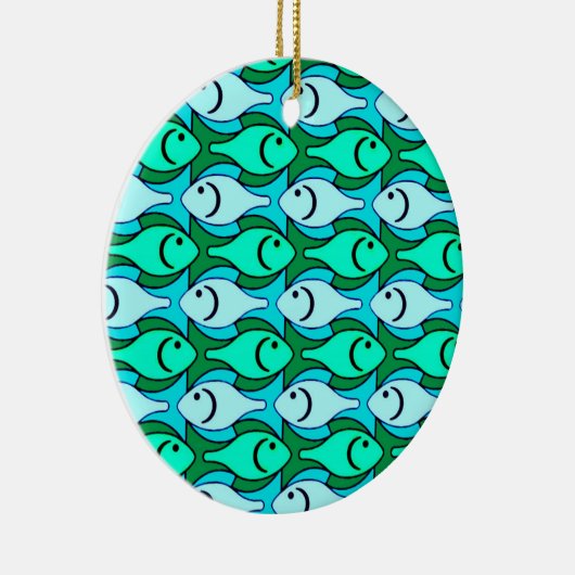 Mid-Century Moderne vis, jade groen en aqua Keramisch Ornament (Rechts)