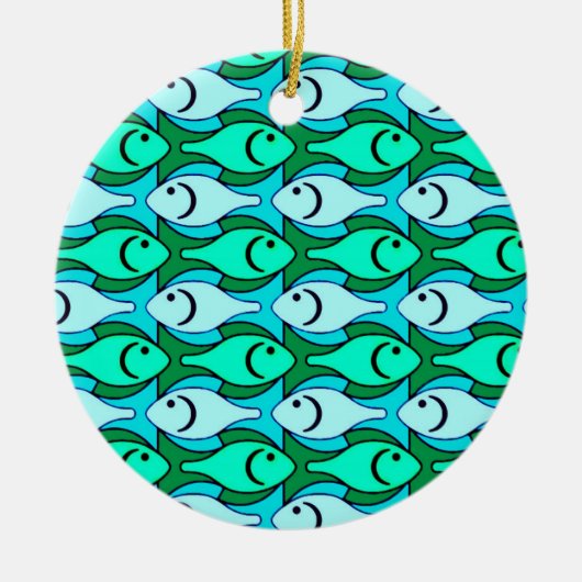 Mid-Century Moderne vis, jade groen en aqua Keramisch Ornament (Voorkant)