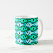 Mid-Century Moderne vis, jade groen en aqua Koffiemok (Voorkant rechts)