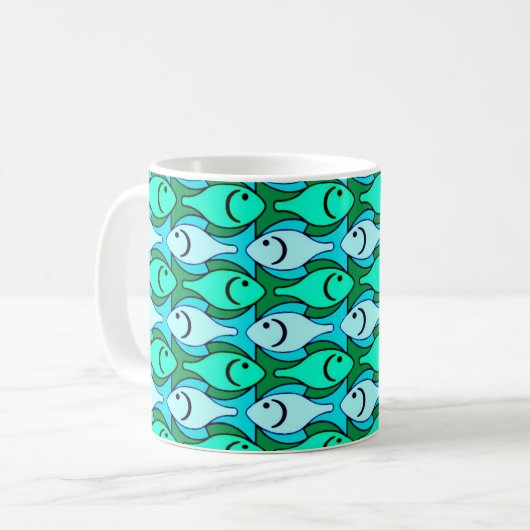Mid-Century Moderne vis, jade groen en aqua Koffiemok (Voorkant links)