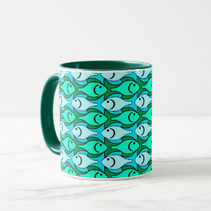 Mid-Century Moderne vis, jade groen en aqua Mok
