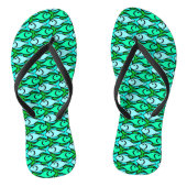 Mid-Century Moderne vis, jade groen en aqua Teenslippers (Voetbed)