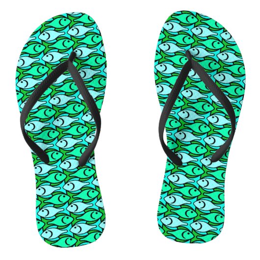 Mid-Century Moderne vis, jade groen en aqua Teenslippers (Voetbed)