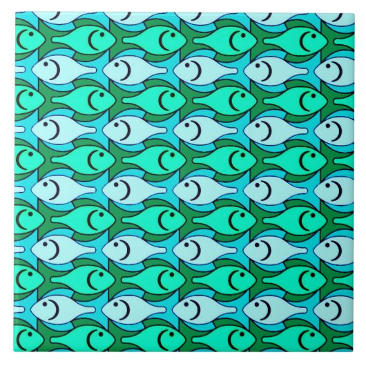 Mid-Century Moderne vis, jade groen en aqua Tegeltje (Voorkant)