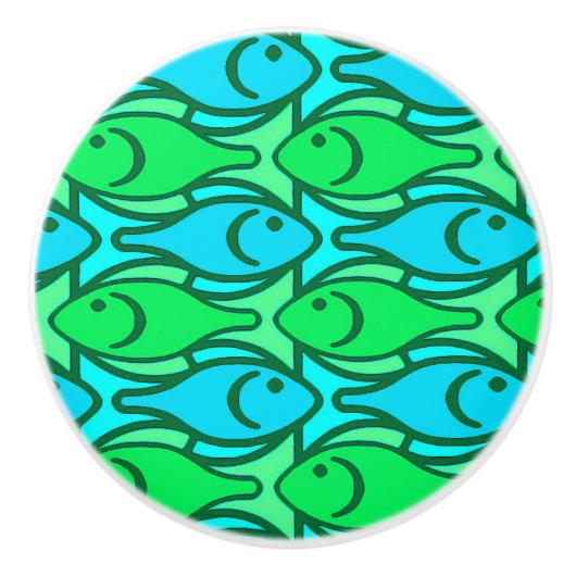 Mid-Century Moderne vis, jade groen Keramische Knop (Voorkant)