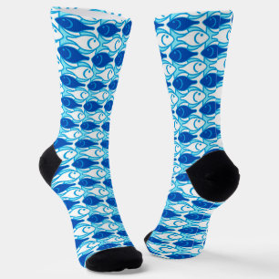 Mid-Century Moderne vis, kobalt blauw en wit Sokken