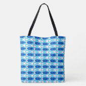 Mid-Century Moderne vis, kobalt blauw en wit Tote Bag (Achterkant)