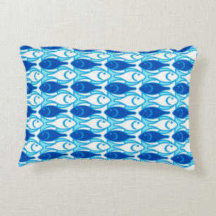 Mid-Century Moderne vis, kobaltblauw Accent Kussen
