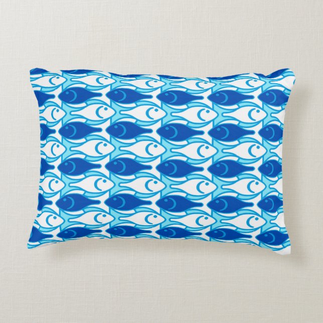 Mid-Century Moderne vis, kobaltblauw Accent Kussen (Achterkant)