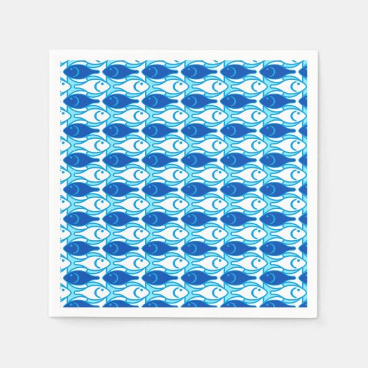 Mid-Century Moderne vis, kobaltblauw Servetten (Voorkant)