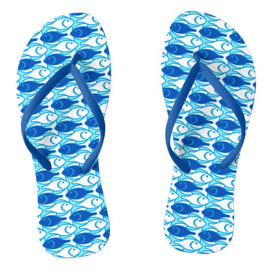 Mid-Century Moderne vis, kobaltblauw Teenslippers (Voetbed)