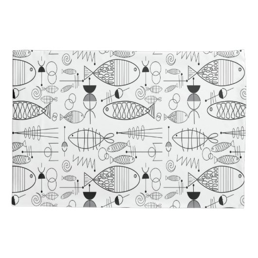 Mid-Century Moderne Vis Kunst Zwart & Wit Kussensloop (Achterkant)
