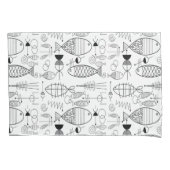 Mid-Century Moderne Vis Kunst Zwart & Wit Kussensloop (Voorkant)