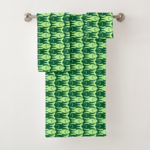 Mid-Century Moderne vis, limoen en smaragdgroen Bad Handdoek