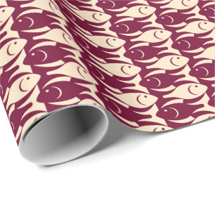 Mid-Century Moderne vis, perziken en maroon Cadeaupapier