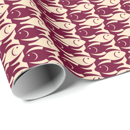 Mid-Century Moderne vis, perziken en maroon Cadeaupapier (Rol Hoek)