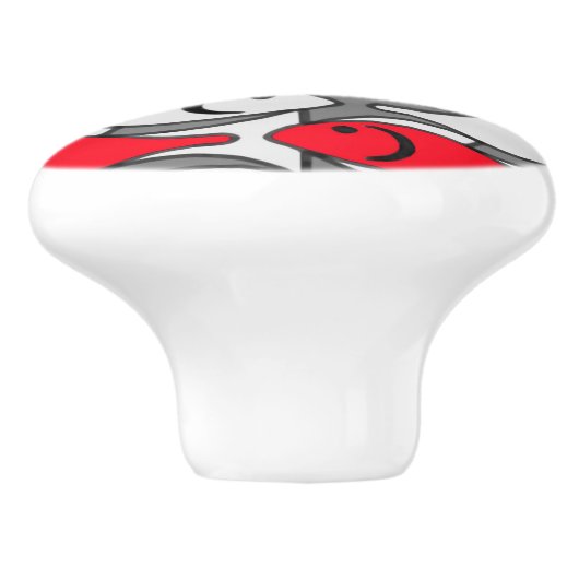 Mid-Century Moderne vis, rood en grijs/grijs Keramische Knop (Zijkant)