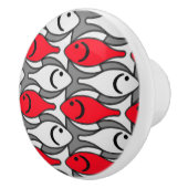 Mid-Century Moderne vis, rood en grijs/grijs Keramische Knop (Rechts)