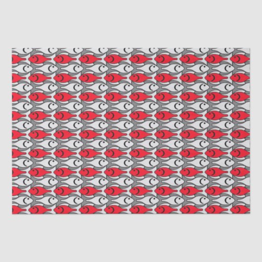 Mid-Century Moderne vis, rood en grijs/grijs Tissuepapier (Voorkant)