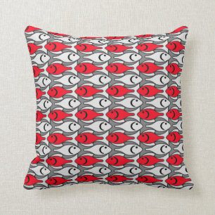 Mid-Century Moderne vis, rood en grijs Kussen