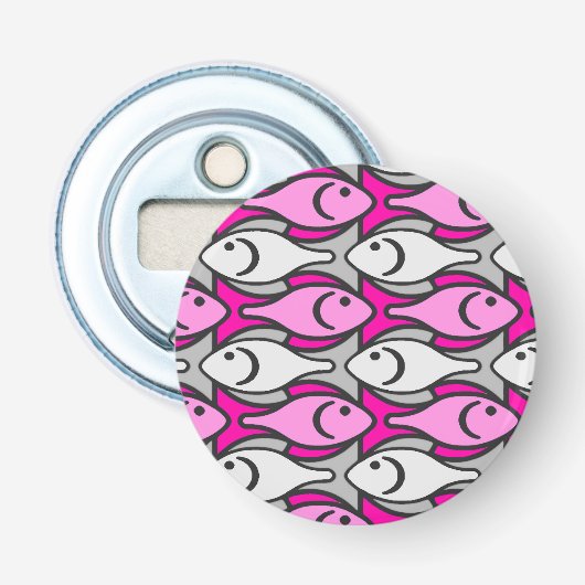 Mid-Century Moderne vis, roze en grijs Button Flesopener (Voorkant)