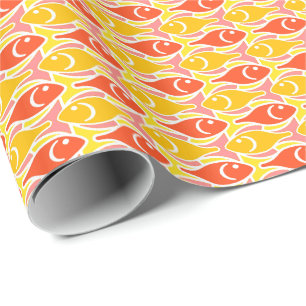Mid-Century Moderne vis, tangerine oranje Cadeaupapier