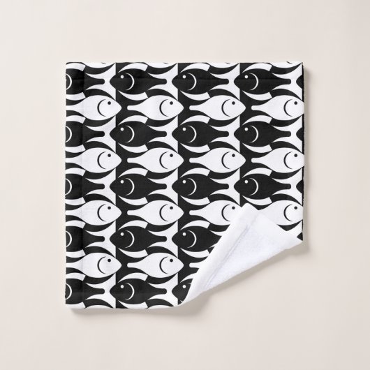 Mid-Century Moderne vis, zwart-wit Bad Handdoek (Wasdoekje)