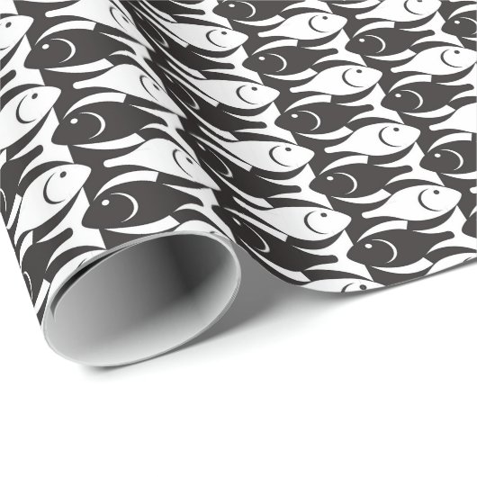 Mid-Century Moderne vis, zwart-wit Cadeaupapier (Rol Hoek)