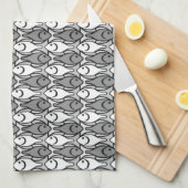 Mid-Century Moderne vis, zwart, wit en grijs Theedoek (Quarter Fold)