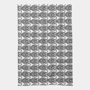 Mid-Century Moderne vis, zwart, wit en grijs Theedoek