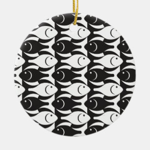 Mid-Century Moderne vis, zwart-wit Keramisch Ornament