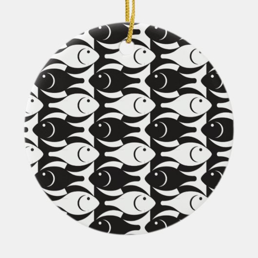 Mid-Century Moderne vis, zwart-wit Keramisch Ornament (Voorkant)