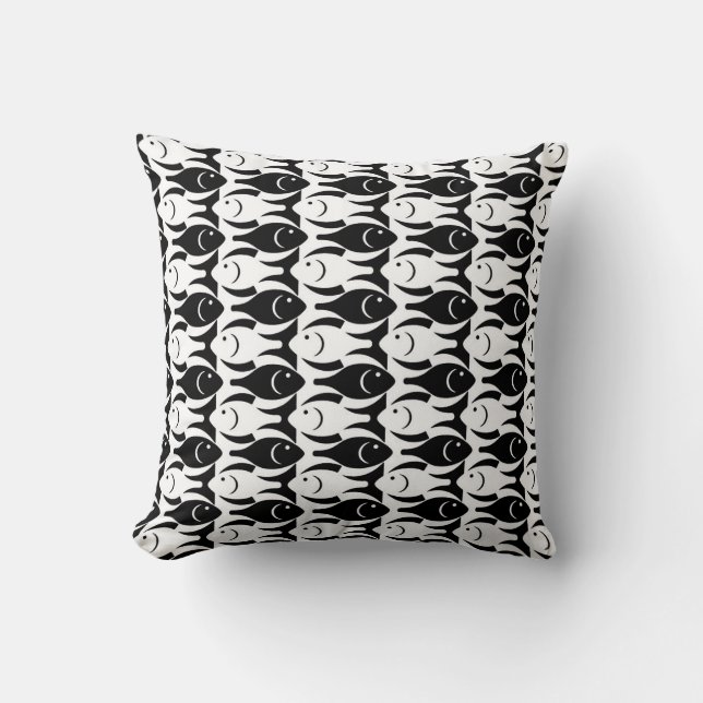 Mid-Century Moderne vis, zwart-wit Kussen (Voorkant)