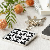 Mid-Century Moderne vis, zwart-wit Sleutelhanger (Zijkant)