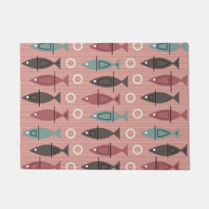 Mid Century Moderne vispatronen Roze Blauwgroen Deurmat