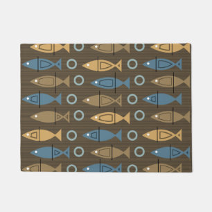 Mid Century Moderne Vissenpatroonbruin Blauw Deurmat