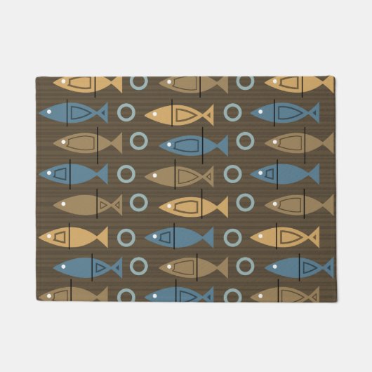 Mid Century Moderne Vissenpatroonbruin Blauw Deurmat (Voorkant)