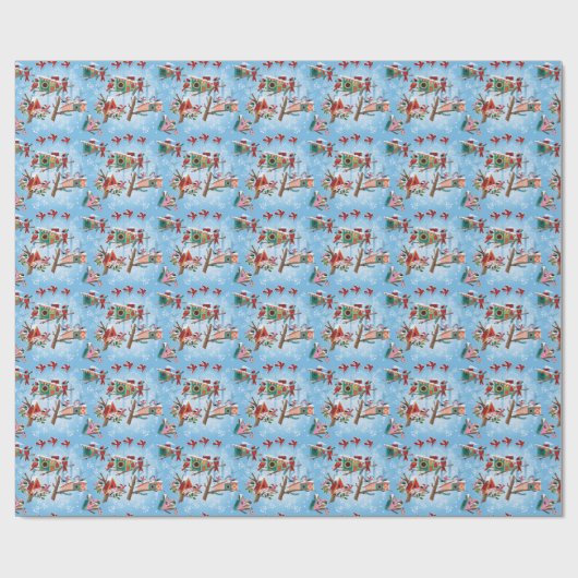 Mid-Century Moderne Vogelhuizen Kerstcadeau Wrap Cadeaupapier (Vlak)