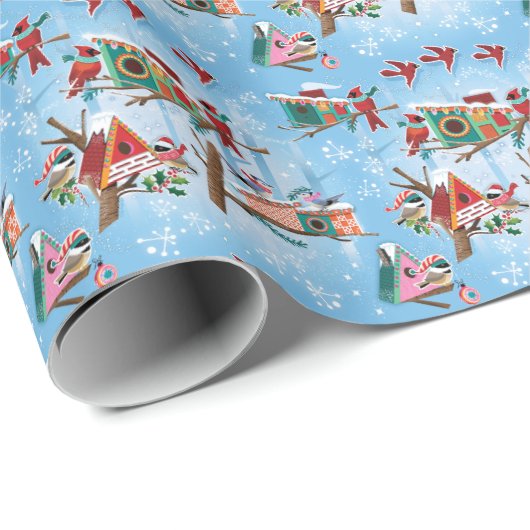 Mid-Century Moderne Vogelhuizen Kerstcadeau Wrap Cadeaupapier (Rol Hoek)