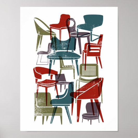 Mid-Century Moderne Voorzitters in gedempte retrok Poster (Voorkant)
